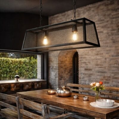 colgante para dos luces con malla metálica linea pilar