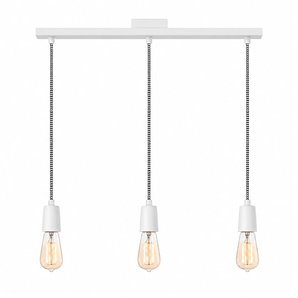 colgante 4 luces vintage blanco con cable textil tipo plancha