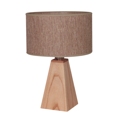 Lámpara de mesa en madera paraíso con pantalla de arpillera marrón