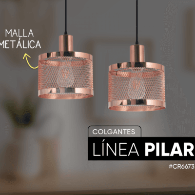 Colgante metálico Pilar de 1 luz para lámpara E27, pantalla con malla.