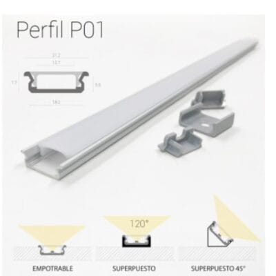 Perfil P01 VACIO de ALUMINIO con difusor Opal x 3 metro