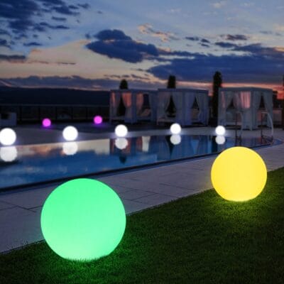 esfera luminosa de piso pvc 25 cm rgb inalambrica exterior