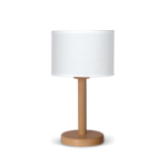 • Base: Natural con laca cristal • Medidas: Alto (h): 34 cm Pantalla: 18 X 18 X 13 cm Cable: 80 cm •Madera: Palo blanco •Pantalla: Lino Blanco • Foco E27 (No incluido)