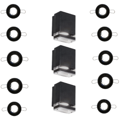 Pack x 3 Unidireccional fundición de aluminio negro IP65 + 10 spots de Regalo!!