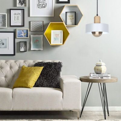 COLGANTE DE CHAPA 1L CON DETALLE EN MADERA BLANCO - GEO BALCARCE
