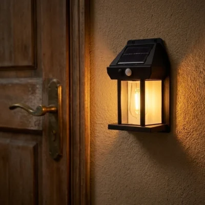 farol de pared solar 7w 600 lm negro luz calida seisa