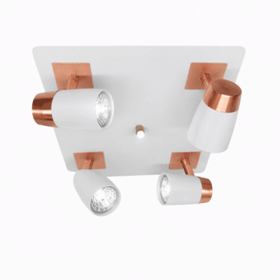 plafón cuadrado 4 luces móvil "tempuk cobre" blanco