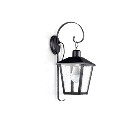 farol de pared trapezoidal con ménsula y aro móvil negro