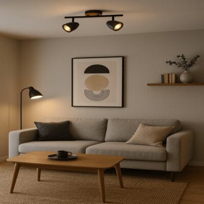 aplique 2 luces móvil "elise" negro y detalle en simil madera