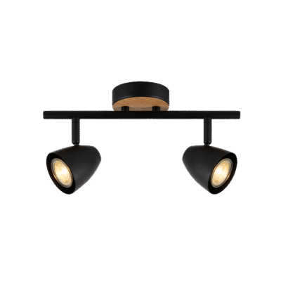 aplique 2 luces móvil "elise" negro y detalle en madera