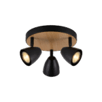 plafon de techo 3 luces movil "elise" negro y simil madera