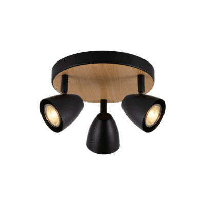 plafon de techo 3 luces movil "elise" negro y simil madera
