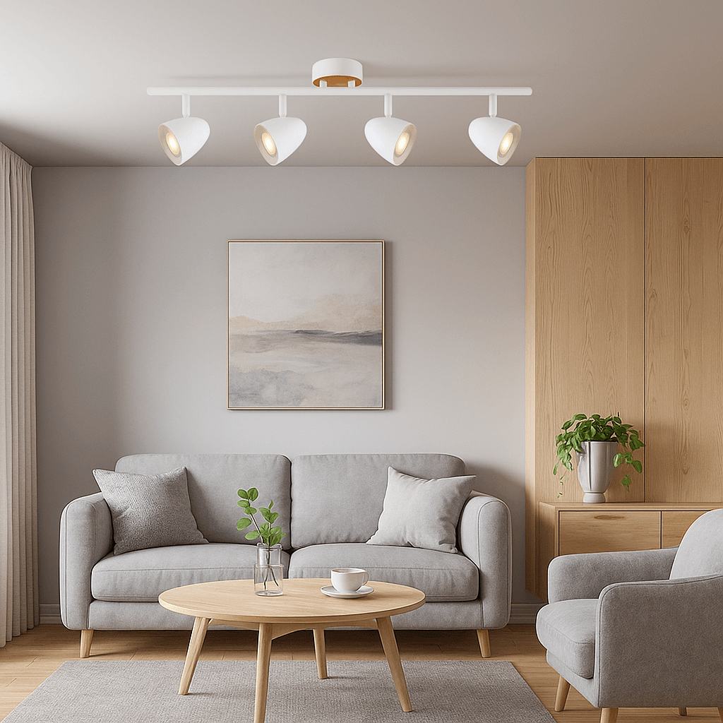 aplique 4 luces móvil "elise" blanco y detalle en simil madera