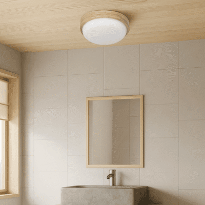 plafón redondo led "sol 18w" luz calida madera paraiso