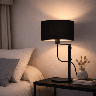 lampara de mesa industrial black pantalla de tela negro