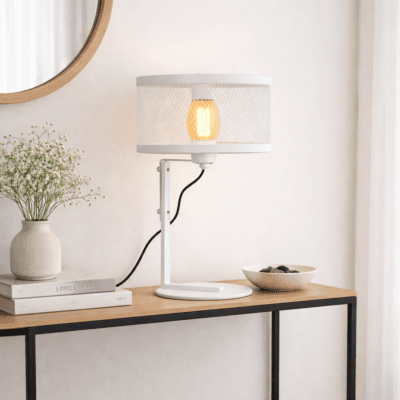 lampara de mesa blanca con pantalla a eleccion en color blanco (copia)