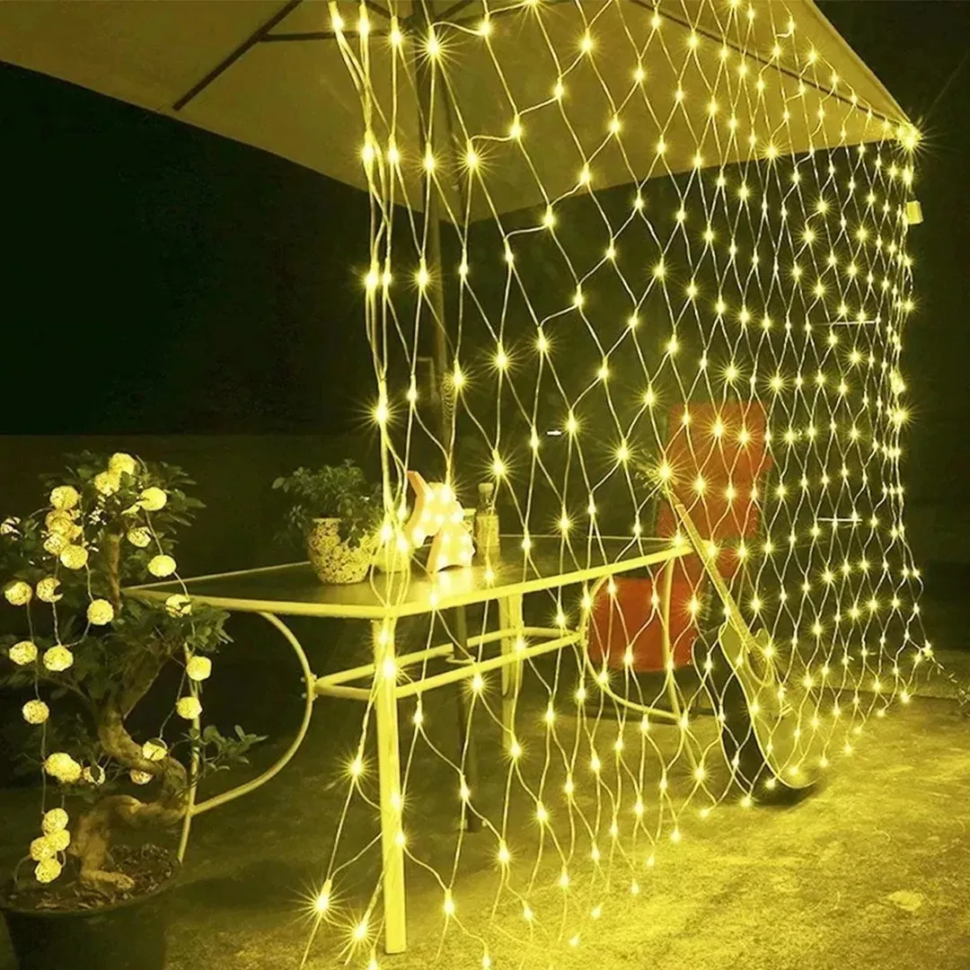 guirnalda red cortina 160 led 2x2mts luz cálida