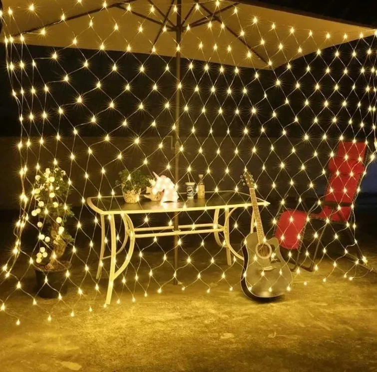 guirnalda red cortina 160 led 2x2mts luz cálida
