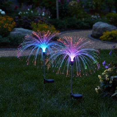 set 2x estacas solares de fibra Óptica multicolor