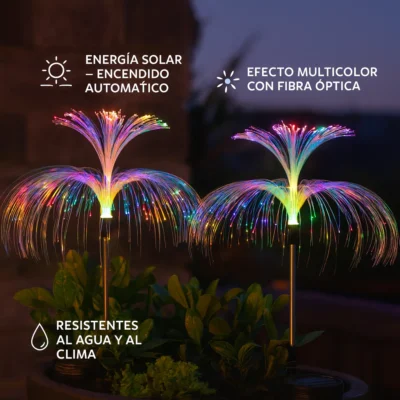 set 2x estacas solares de fibra Óptica multicolor