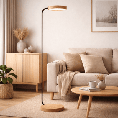 lampara de pie "tiziano" 12 w paraiso y metal negro luz calida