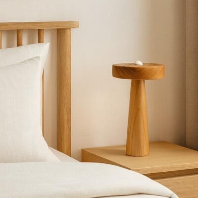 lampara de mesa "lorenzo 6 w" madera paraiso luz calida