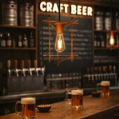 lampara colgante triangulo "riglos" oxido