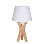 lampara de mesa madera natural y pantalla blanca