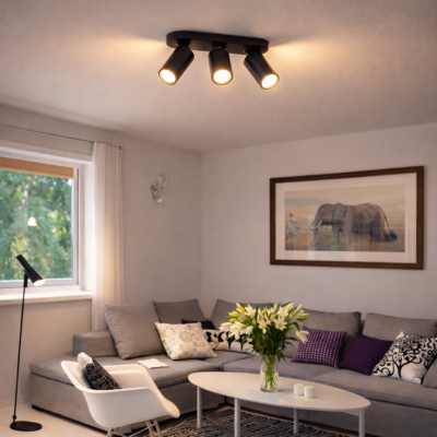 aplique de techo o pared aluminio "halo 3 luces" orientable negro