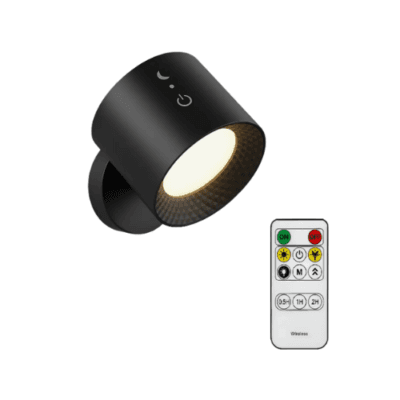 lámpara de pared led recargable usb. rotación 360° negro