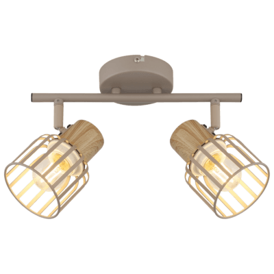 aplique de pared o techo 2 luces "harleen" beige y madera e27