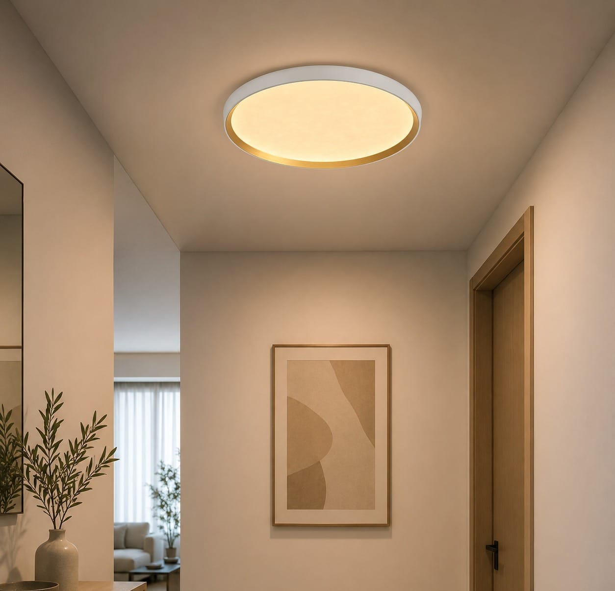 plafon de techo "nebula 28w" luz calida 40cm blanco y oro