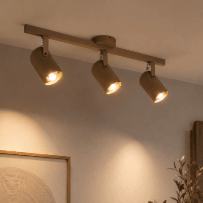 riel 50 cm siena con 3 cabezales móviles orientables e27 tierra