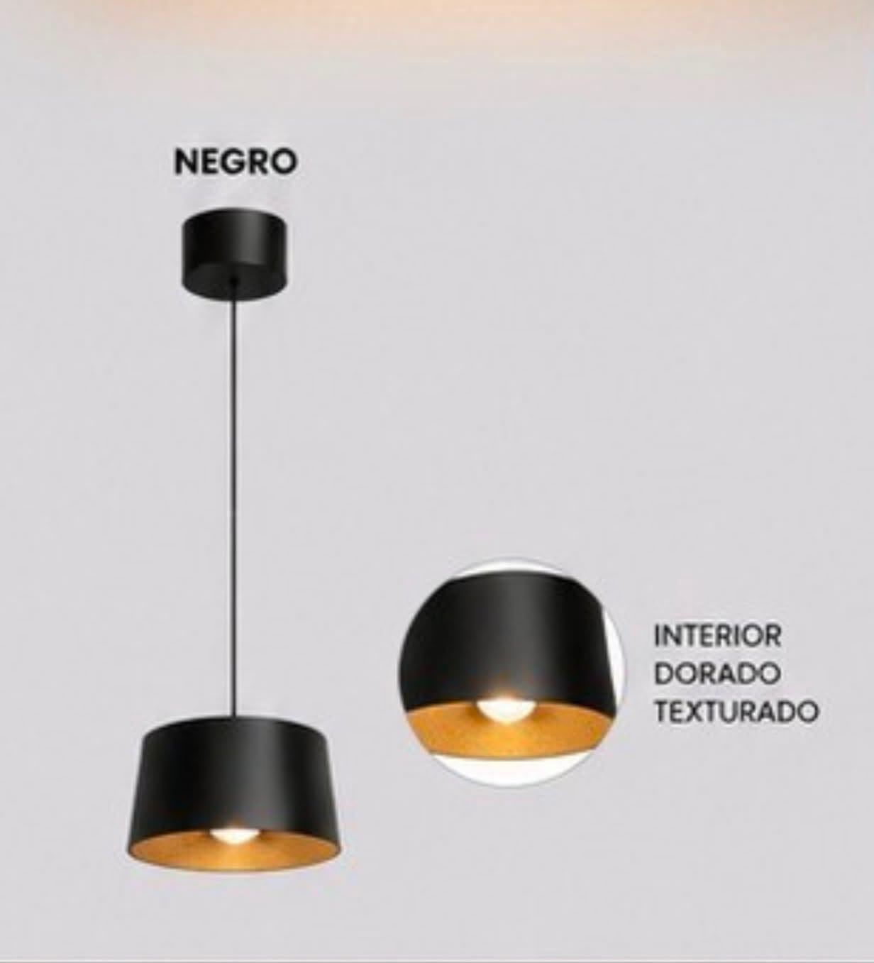 colgante led hat 10w luz cálida 3000k bidireccional negro y oro