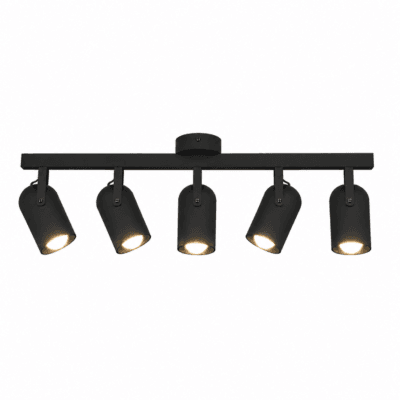 riel 80 cm siena con 5 cabezales móviles orientables e27 negro