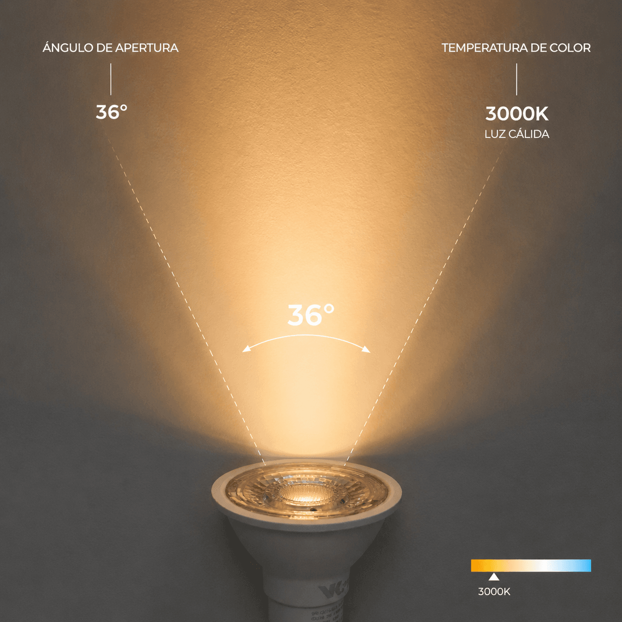 lámpara led gu10 dimerizable 7w 3000k cri 90 vk