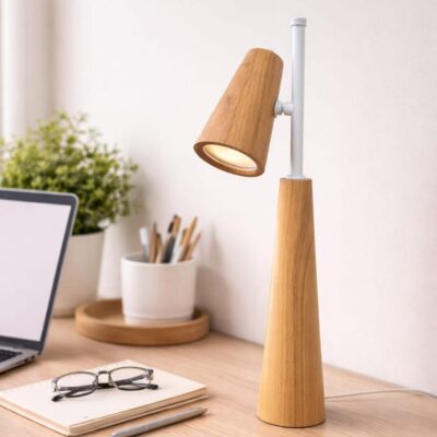 lámpara de mesa renato blanca en madera paraíso gu10 led
