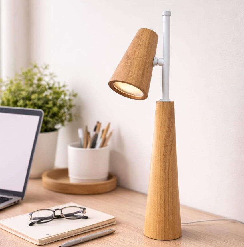 lámpara de mesa renato blanca en madera paraíso gu10 led
