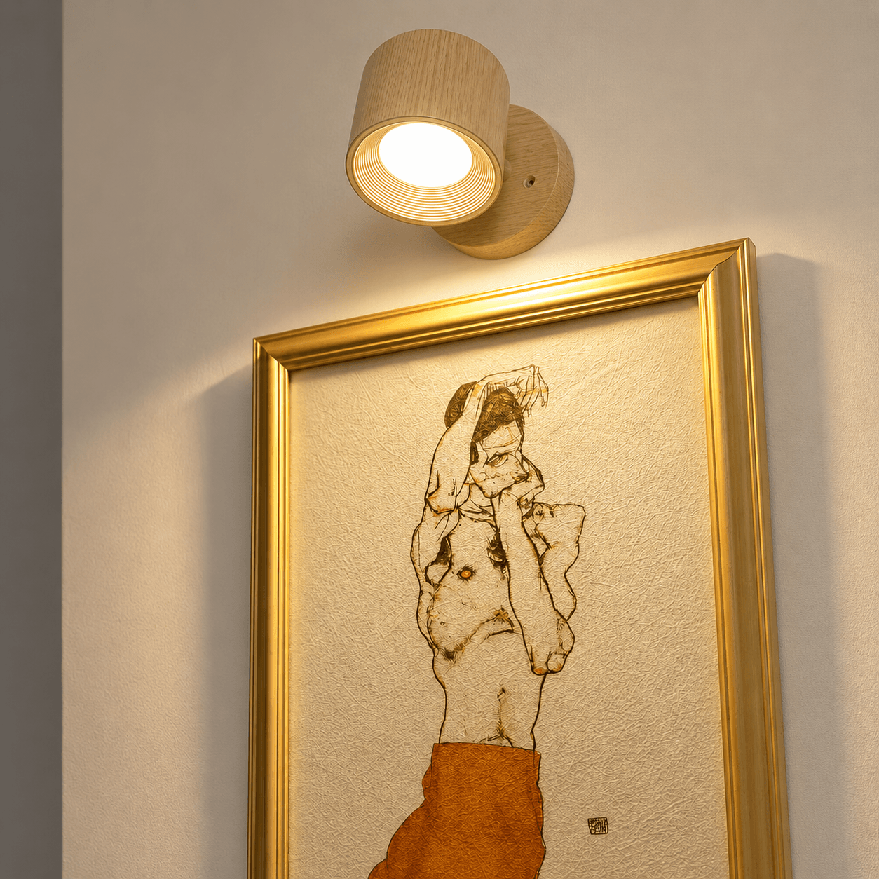 lámpara de pared inalambrica carga usb y rotación 360° madera
