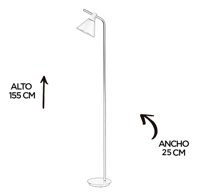 lampara de pie zenda blanco hierro y madera con pantalla cono