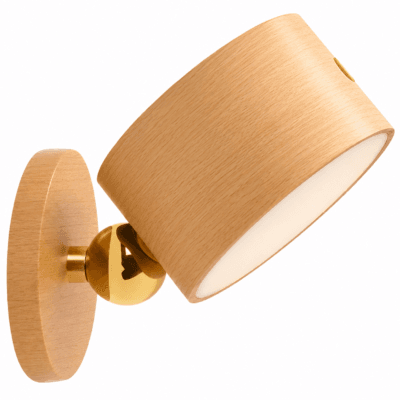 lámpara de pared inalambrica carga usb y rotación 360° madera