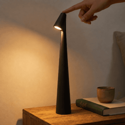lámpara de mesa táctil recargable usb c cabezal giratorio negro