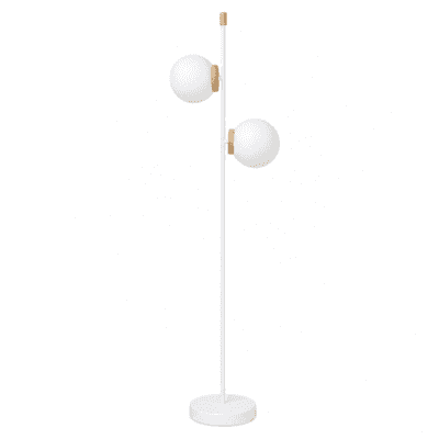 lampara de pie luzia 2 luces blanco madera y bocha vidrio