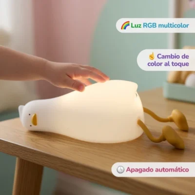 velador infantil pato dormilón de silicona con luz rgb